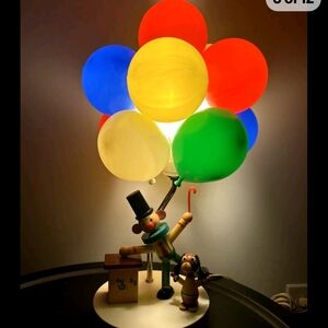 RARE! 70's Vtg Balloon Vendor Dancing Clown Nursery Lamp by Dolly Toy Co. W/Box!